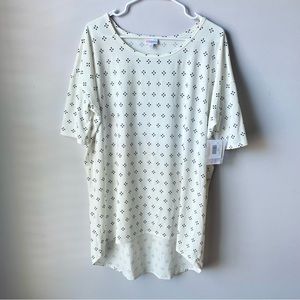 LulaRoe Irma White & Blue Top with High Low Hem ~ Size Large